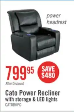 The Brick Cato 36.50 Leather-Look Fabric Power Reclining Chair with Power Headrest and Dual Cupholders - Black offer