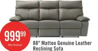 The Brick Matteo 88 Genuine Leather Reclining Sofa - Aviarah Grey offer