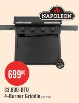 The Brick Napoleon 33,600-BTU 36-Inch 4-Burner Griddle with Rust-Resistant Stainless Steel Cooktop - F36FTPMK offer