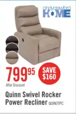 The Brick Cindy Crawford Home Quinn 31 Leather-Look Fabric Swivel Rocker Power Reclining Chair - Taupe offer