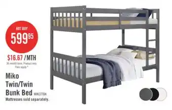The Brick Miko Bunk Bed with Ladder & Guard Rail for Kids, Grey - Twin/Twin offer