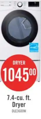 The Brick LG 7.4 Cu. Ft. Smart Electric Dryer - White - Stackable - DLE3600W offer