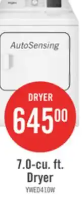 The Brick Whirlpool 29 7.0 Cu. Ft. Electric Dryer with AutoSensing - YWED4105SW offer
