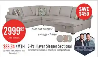 The Brick Scott Living Haven 3-Piece Right-Facing Chenille Fabric Sleeper Sectional with Storage Chaise - Grey offer