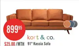 The Brick Kort & Co. Kassia 90.6 Linen-Look Fabric Sofa with Wood Base and Legs - Orange offer