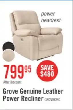 The Brick Grove 36 Genuine Leather Power Reclining Chair with Adjustable Headrest - Cream offer
