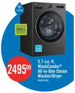 The Brick LG 5.7 Cu. Ft. Smart Front-Load High-Efficiency Steam All-in-One Laundry - Black Steel - WM6998HBA offer