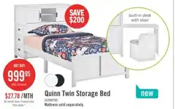 The Brick Quinn Platform Bed with Bookcase Headboard, Built-in Desk & Stool, White - Twin Size offer