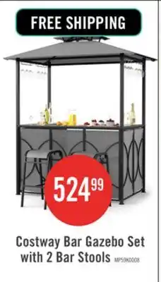 The Brick Costway 6.5 X 4 X 8 Ft Grill Gazebo Set With 2 Bar Stools, Tempered Glass Bar Table Gray offer
