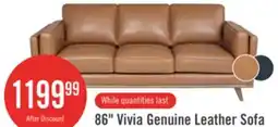 The Brick Vivia 86 Genuine Leather Sofa with Removable Seat Cushions and Wood Base - Caramel Brown offer
