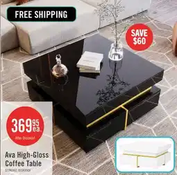 The Brick Ava High-Gloss Coffee Table with Storage Drawers and Gold Accents, Black offer