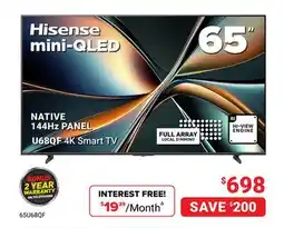Visions Electronics Hisense U68QF 4K Smart TV 65 offer