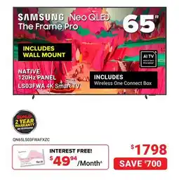 Visions Electronics Samsung 65 NATIVE 120Hz PANEL The Frame Pro TV offer