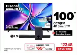 Visions Electronics Hisense 100 QD7QFM 4K Smart TV + 2.1-Channel Soundbar System offer