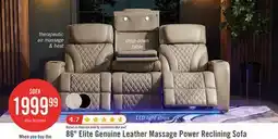 The Brick Elite 86 Genuine Leather Massage Power Reclining Sofa with Power Headrests and Storage Arms - Grey offer