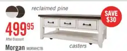 The Brick Morgan 48 Rustic Coffee Table With Storage, Shelf and Casters - White with Reclaimed Wood offer