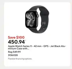 Staples Apple Watch Series 11 - 42 mm - GPS - Jet Black Aluminium Case with Black Sport Band - S/M offer