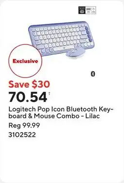 Staples Logitech Pop Icon Bluetooth Keyboard & Mouse Combo - Lilac offer