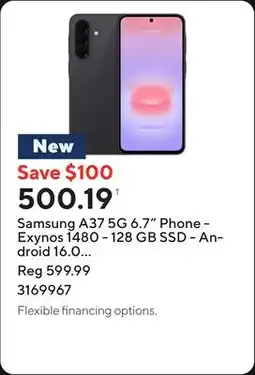 Staples Samsung A37 5G 6.7 Phone - Exynos 1480 - 128 GB SSD - Android 16.0 - Charcoal offer