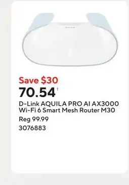 Staples D-Link AQUILA PRO AI AX3000 Wi-Fi 6 Smart Mesh Router M30 offer