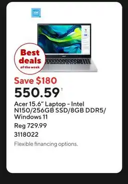 Staples Acer 15.6 Laptop - Intel N150/256GB SSD/8GB DDR5/Windows 11 offer