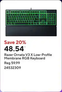 Staples Razer Ornata V3 X Low-Profile Membrane RGB Keyboard offer