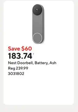 Staples Nest Doorbell, Battery, Ash offer