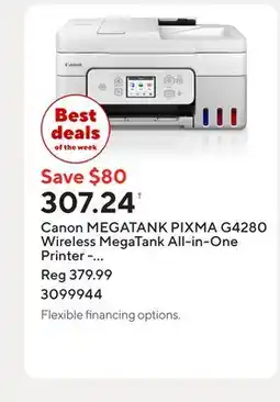 Staples Canon MEGATANK PIXMA G4280 Wireless MegaTank All-in-One Printer - White offer