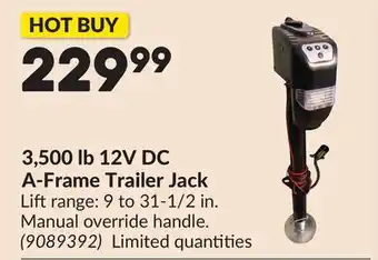 Princess Auto 3,500 lb 12V DC A-Frame Trailer Jack offer