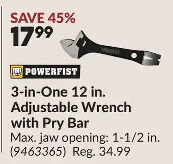 Princess Auto 3-in-One 12 in. Adjustable Wrench with Pry Bar offer