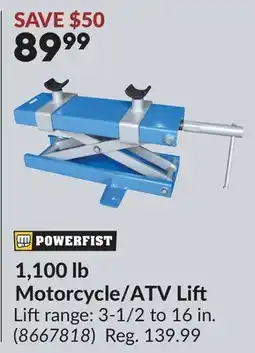 Princess Auto 1,100 lb Motorcycle/ATV Lift offer