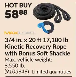 Princess Auto 3/4 in. x 20 ft17,100 lb Kinetic Recovery Rope with Bonus SoftShackle offer