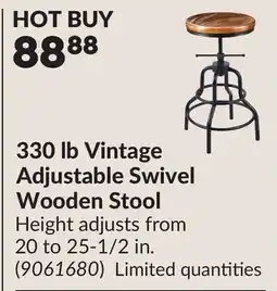 Princess Auto 330 lb Vintage Adjustable Swivel Wooden Stool offer