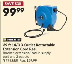 Princess Auto 39 ft14/3 3-Outlet Retractable Extension Cord Reel offer