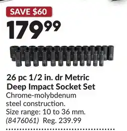 Princess Auto 26 pc 1/2 in. dr Metric Deep Impact Socket Set offer