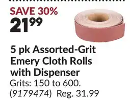 Princess Auto 5 pk Assorted-Grit Emery Cloth Rolls with Dispenser offer