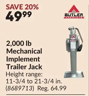 Princess Auto 2,000 lb Mechanical Implement Trailer Jack offer