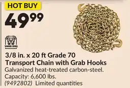 Princess Auto 3/8 in. x 20 ftGrade 70 Transport Chain with Grab Hooks offer