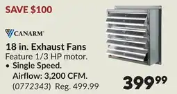 Princess Auto Single Speed. Airflow: 3,200 CFM. 18 in. Exhaust Fans offer