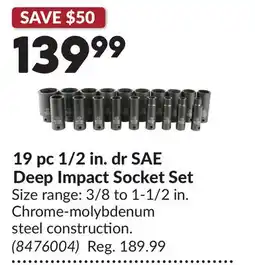 Princess Auto 19 pc 1/2 in. dr SAE Deep Impact Socket Set offer