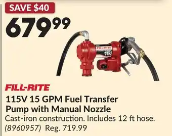 Princess Auto 115V 15 GPM Fuel Transfer Pump with Manual Nozzle offer