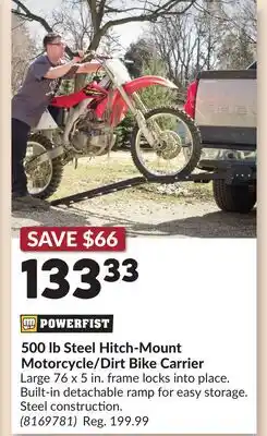 Princess Auto 500 lb Steel Hitch-Mount Motorcycle/Dirt Bike Carrier offer