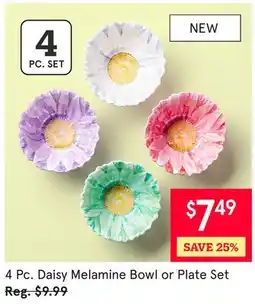 Kitchen Stuff Plus 4 Pc. Daisy Melamine Bowl or Plate Set offer