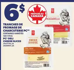 Provigo TRANCHES DE FROMAGE DE CHARCUTERIE PC, 140-170 G | PC DELI CHEESE SLICES offer