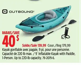 Canadian Tire OUTBOUND 9´ Inflatable Kayak with Paddle, 1-Person offer