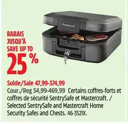 Canadian Tire Selected SentrySafe and Mastercraft Home Security Safes and Chests offer