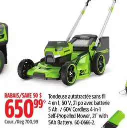 Canadian Tire Greenworks 60V Cordless 4-in-1 Self-Propelled Mower offer