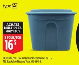 Canadian Tire TYPE A 72L Stackable Nesting Tote offer