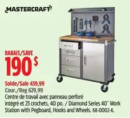 Canadian Tire Mastercraft Diamond Series 40˝ Work Station with Pegboard, Hooks and Wheels offer