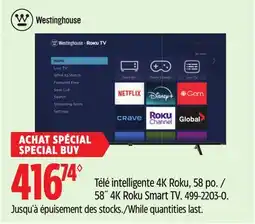 Canadian Tire Westinghouse 58˝ 4K Roku Smart TV offer